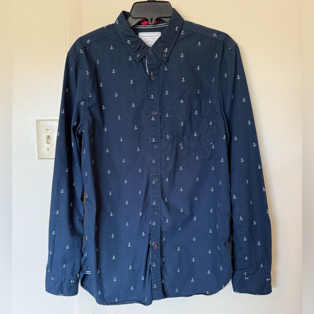 On The Road Dark Blue Slim Fit Shirt with Anchors